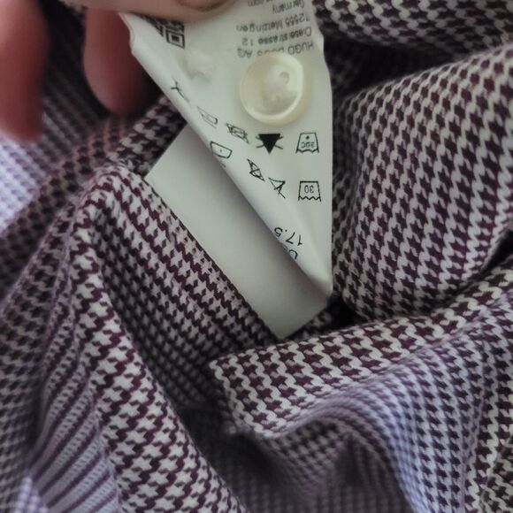 HUGO by Hugo Boss Dress Shirt 17.5 Regular Fit Two Ply Purple Houndstooth 44 EU - Picture 12 of 12